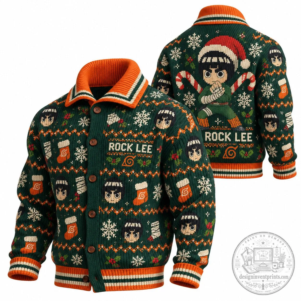 Rock Lee Christmas Holiday Ugly Sweater Naruto Anime Knitted Cardigan Jacket