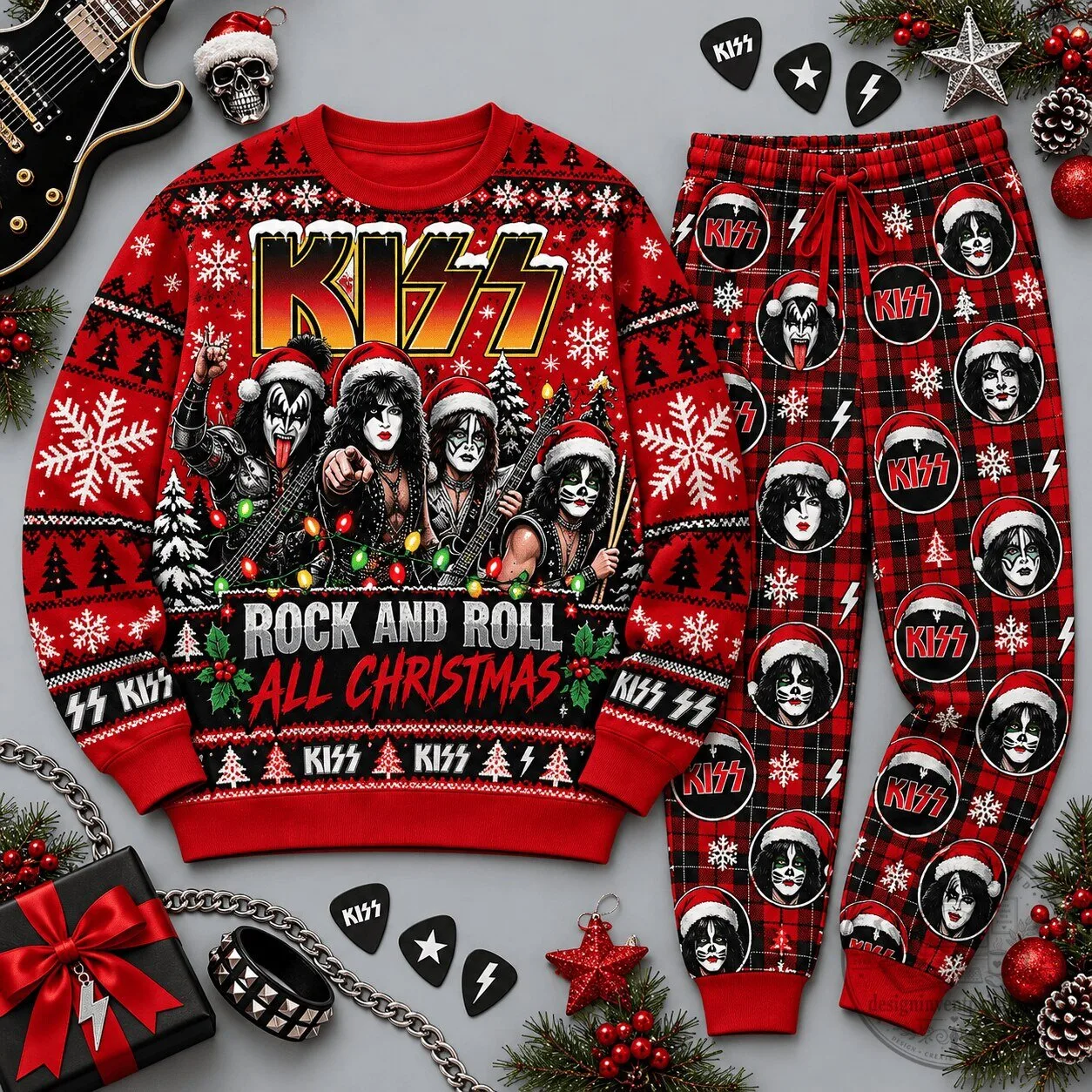 KISS Rock and Roll All Christmas Band Ugly Christmas Sweater