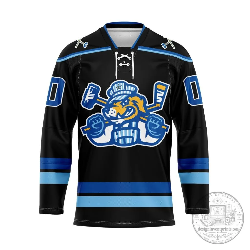 Roanoke Rail Yard Dawgs Personalized Black Lace Up Hockey Jersey
