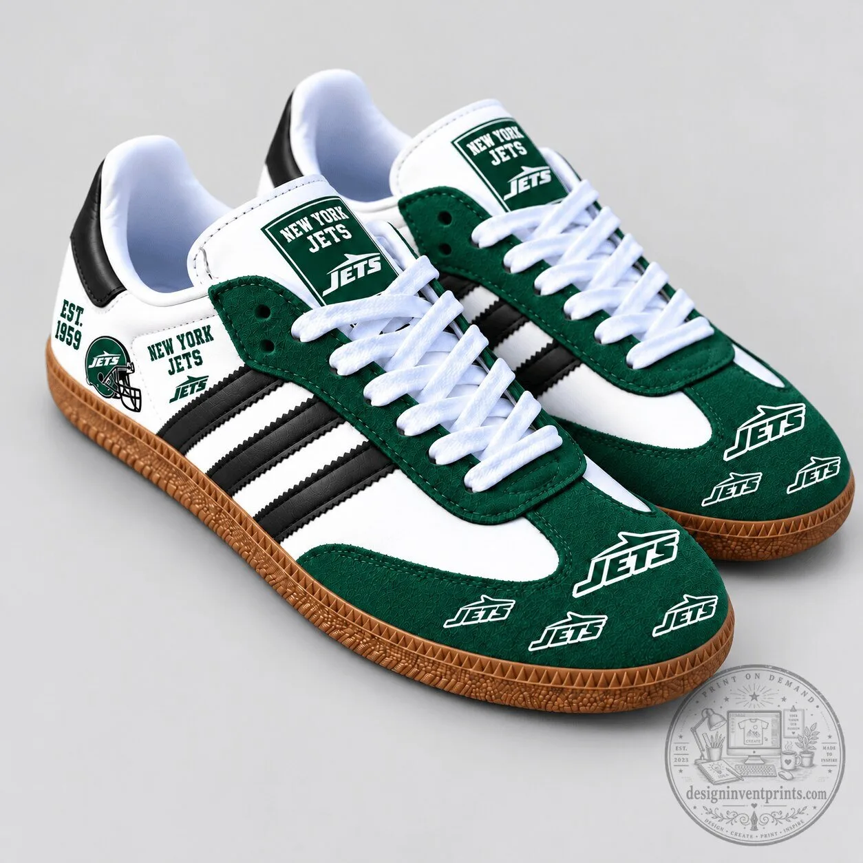 New York Jets Football Team Green White Black Stripes Fan Shoes