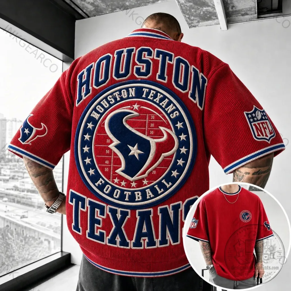 Short Sleeve Corduroy T-Shirt for Houston Texans NFL Football Team Short Sleeve Corduroy T-Shirt for Houston Texans NFL Football Team