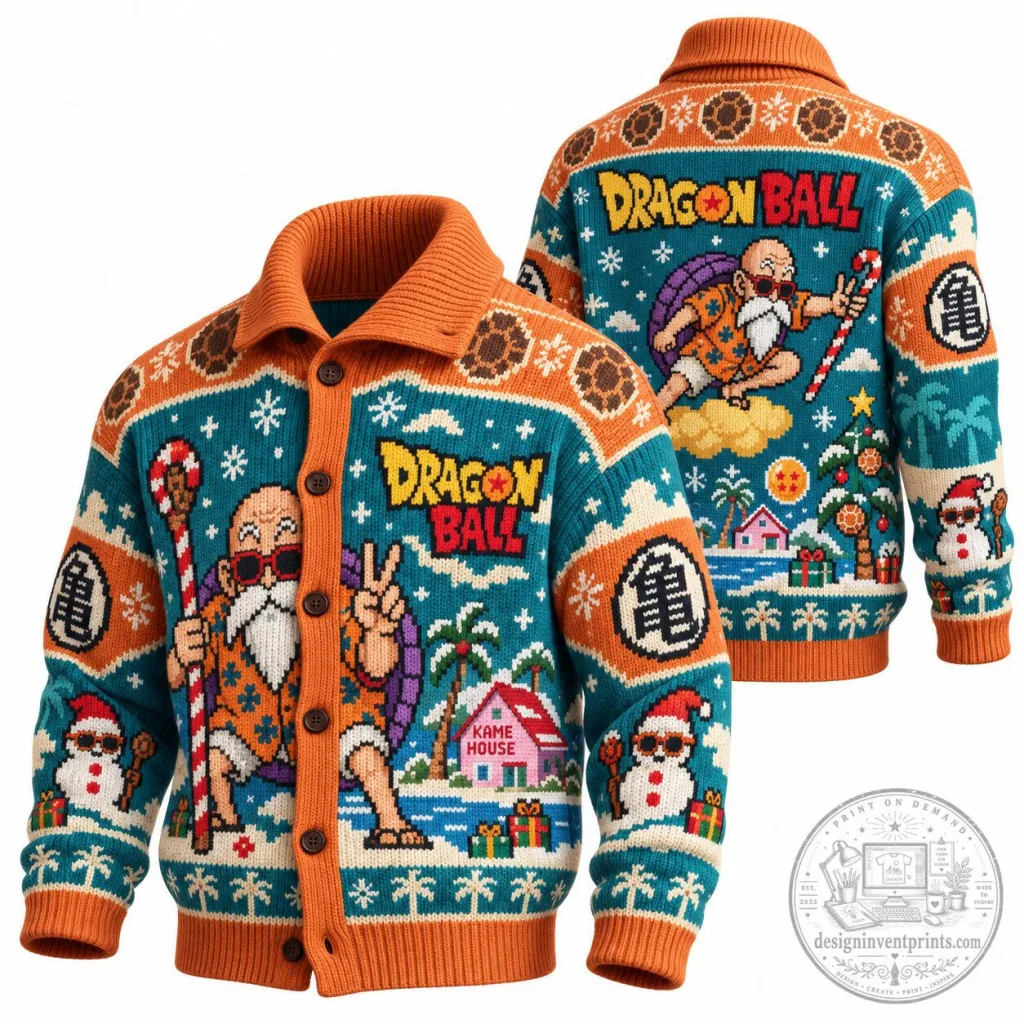 Dragon Ball Z Master Roshi Christmas Holiday Ugly Knit Cardigan Sweater Dragon Ball Z Master Roshi Christmas Holiday Ugly Knit Cardigan Sweater
