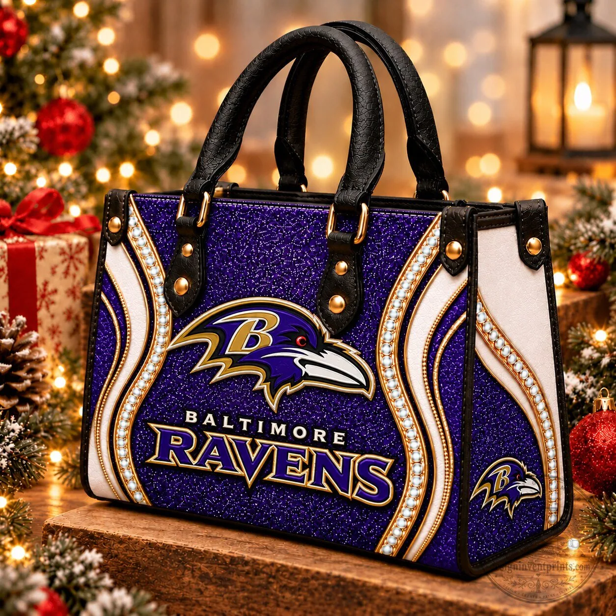 Baltimore Ravens NFL Football Team Sparkle Leather Handbag Purse for Women