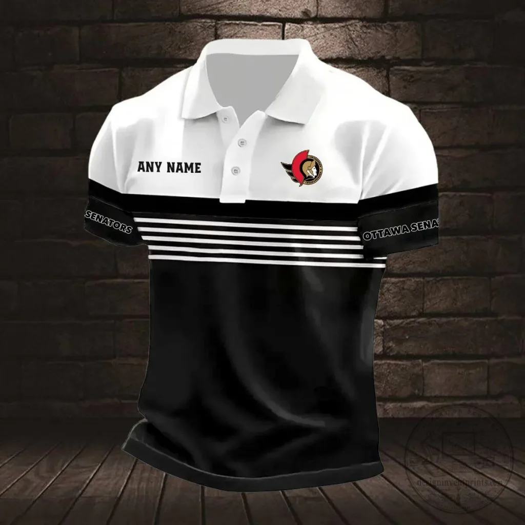 Ottawa Senators Personalized Black and White Striped Design Polo Shirt Ottawa Senators Personalized Black and White Striped Design Polo Shirt
