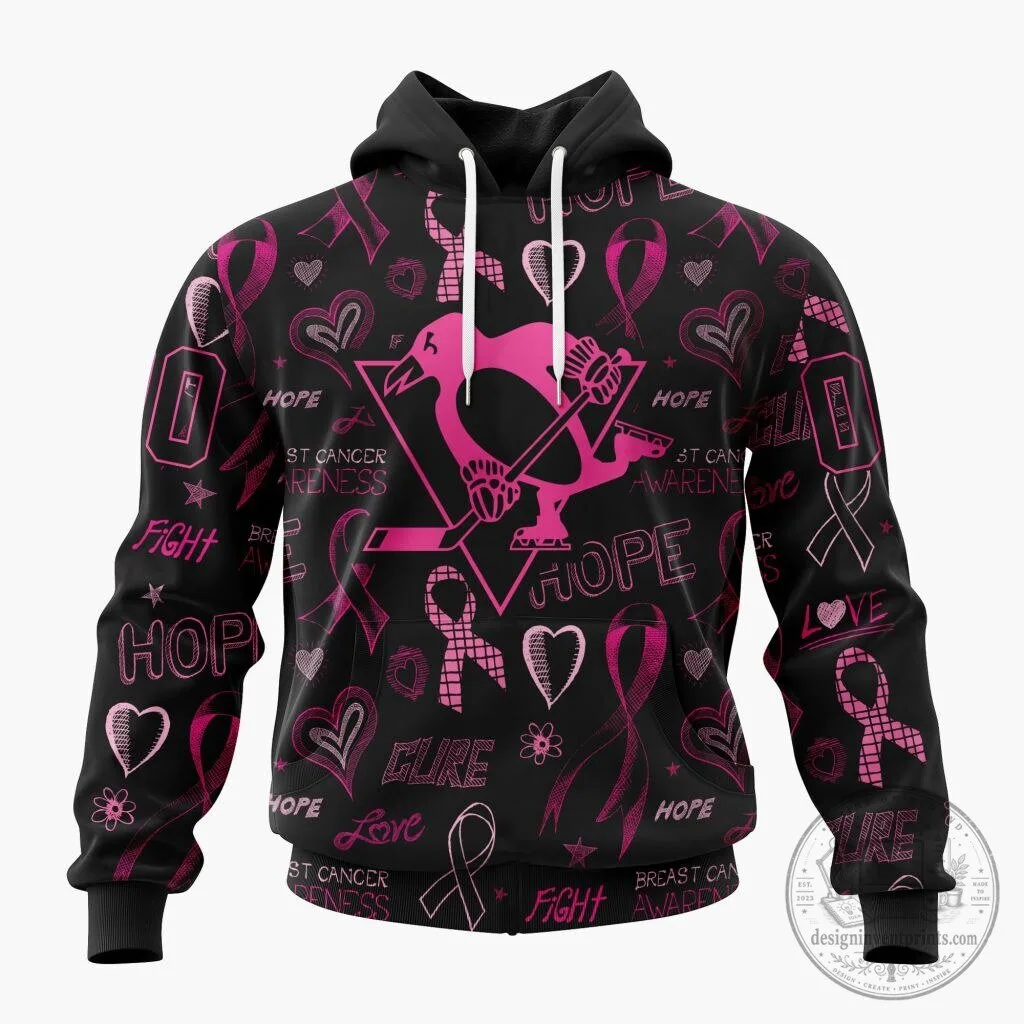 Pittsburgh Penguins Breast Cancer Awareness Pink Ribbon Pattern Hoodie