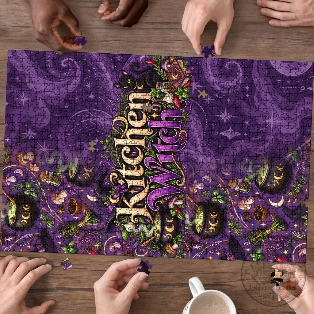 Kitchen Witch Mystical Magic Herbs Cauldron and Black Cat Jigsaw Puzzle 6 Kitchen Witch Mystical Magic Herbs Cauldron and Black Cat Jigsaw Puzzle