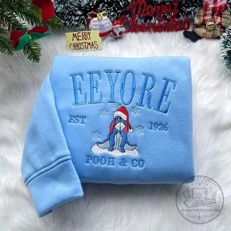 Eeyore Christmas Embroidered Winnie The Pooh Crewneck Sweatshirt