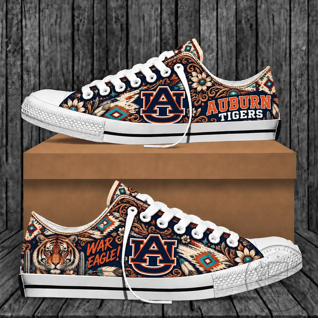 Auburn Tigers Western Boho Low Top Canvas Shoes for Men and Women