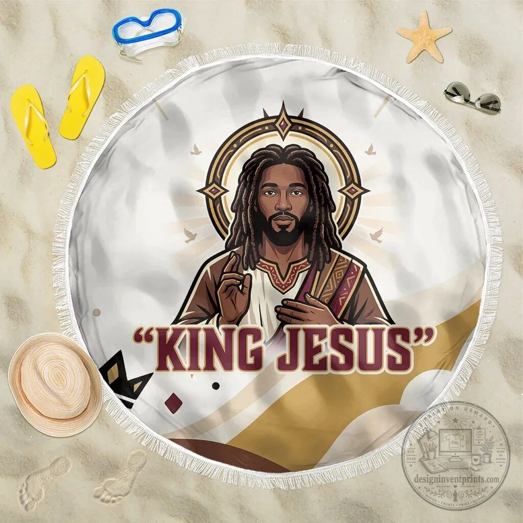 King Jesus African American Christ Religious Christian Faith Round Beach Blanket