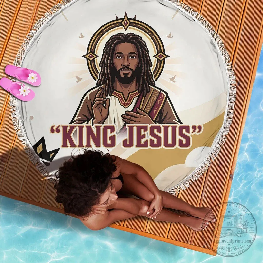 King Jesus African American Christ Religious Christian Faith Round Beach Blanket 6 King Jesus African American Christ Religious Christian Faith Round Beach Blanket