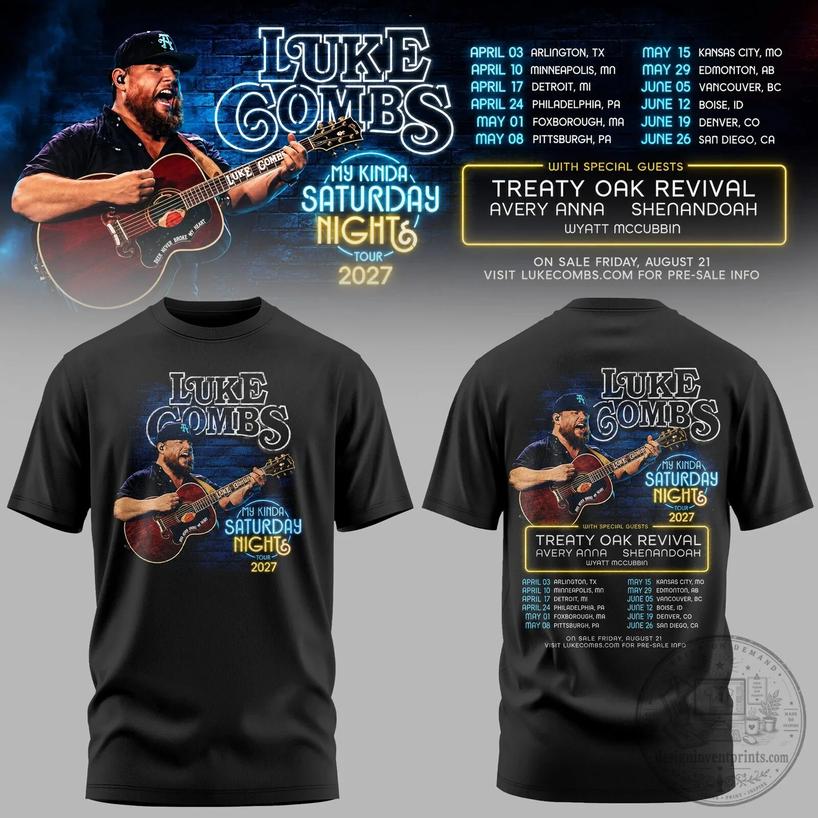 Luke Combs My Kinda Saturday Night Tour 2027 Concert Dates T-Shirt