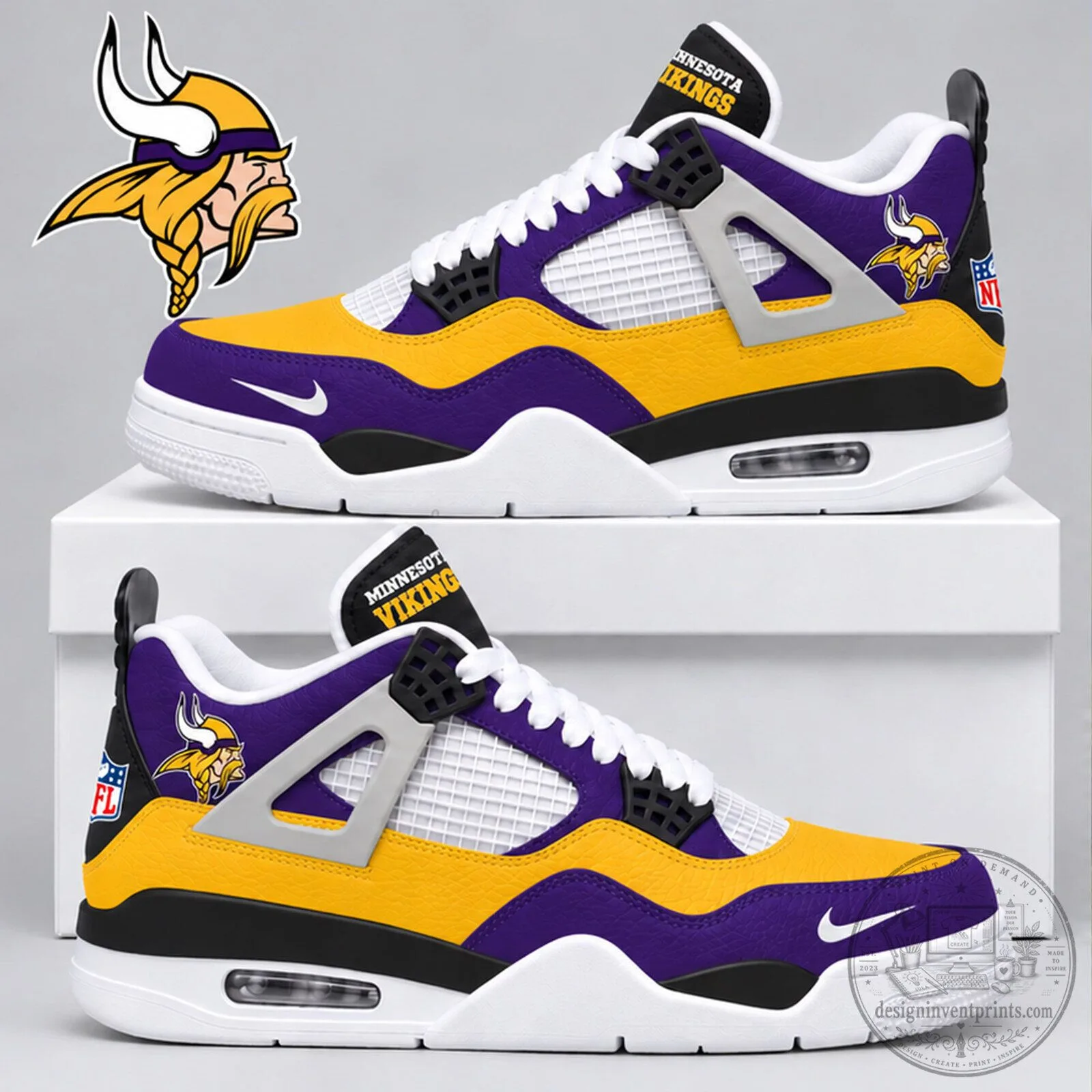 Minnesota Vikings NFL Football Team Retro Style Air Jordan 4 Sneakers Shoes