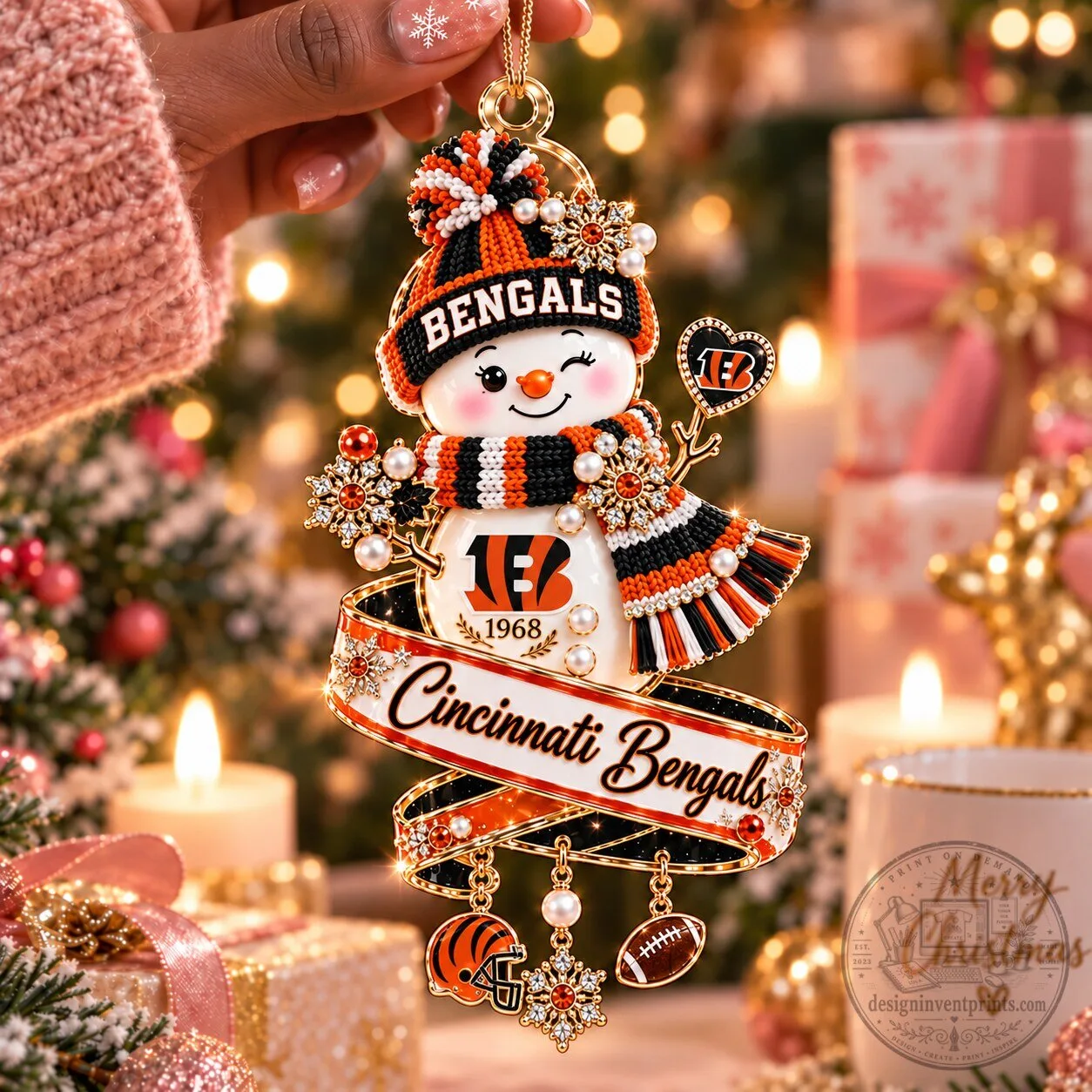 Cincinnati Bengals Snowman Christmas Tree Ornament