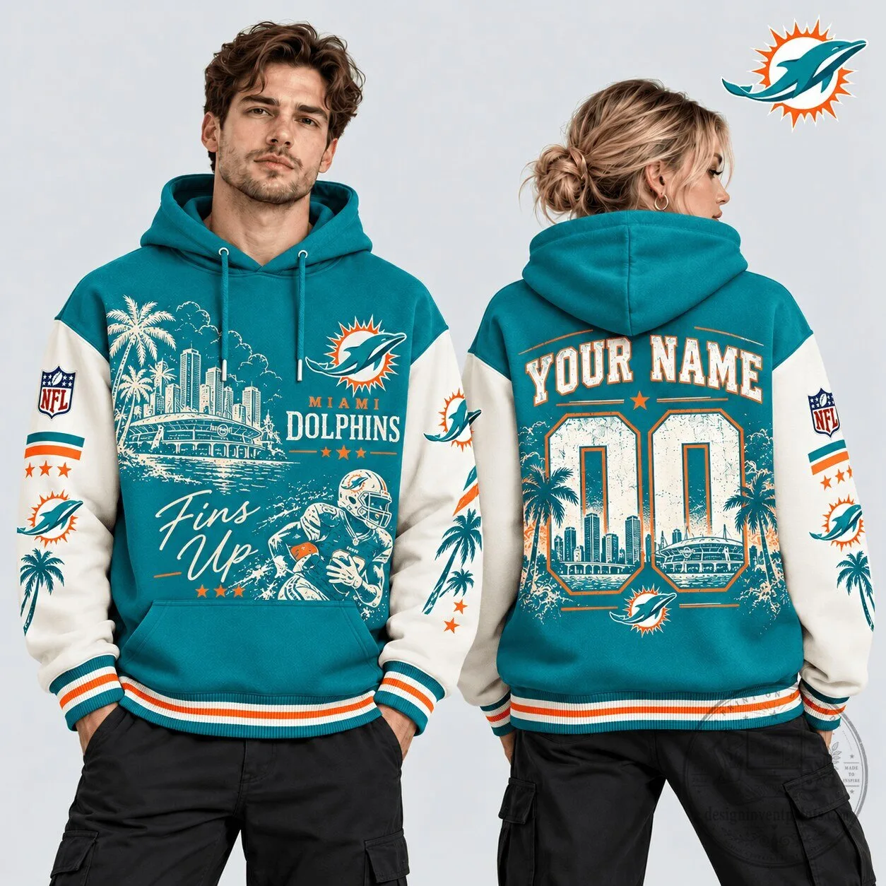 Miami Dolphins NFL Rise Sea Vintage Desert Custom Name Number Hoodie