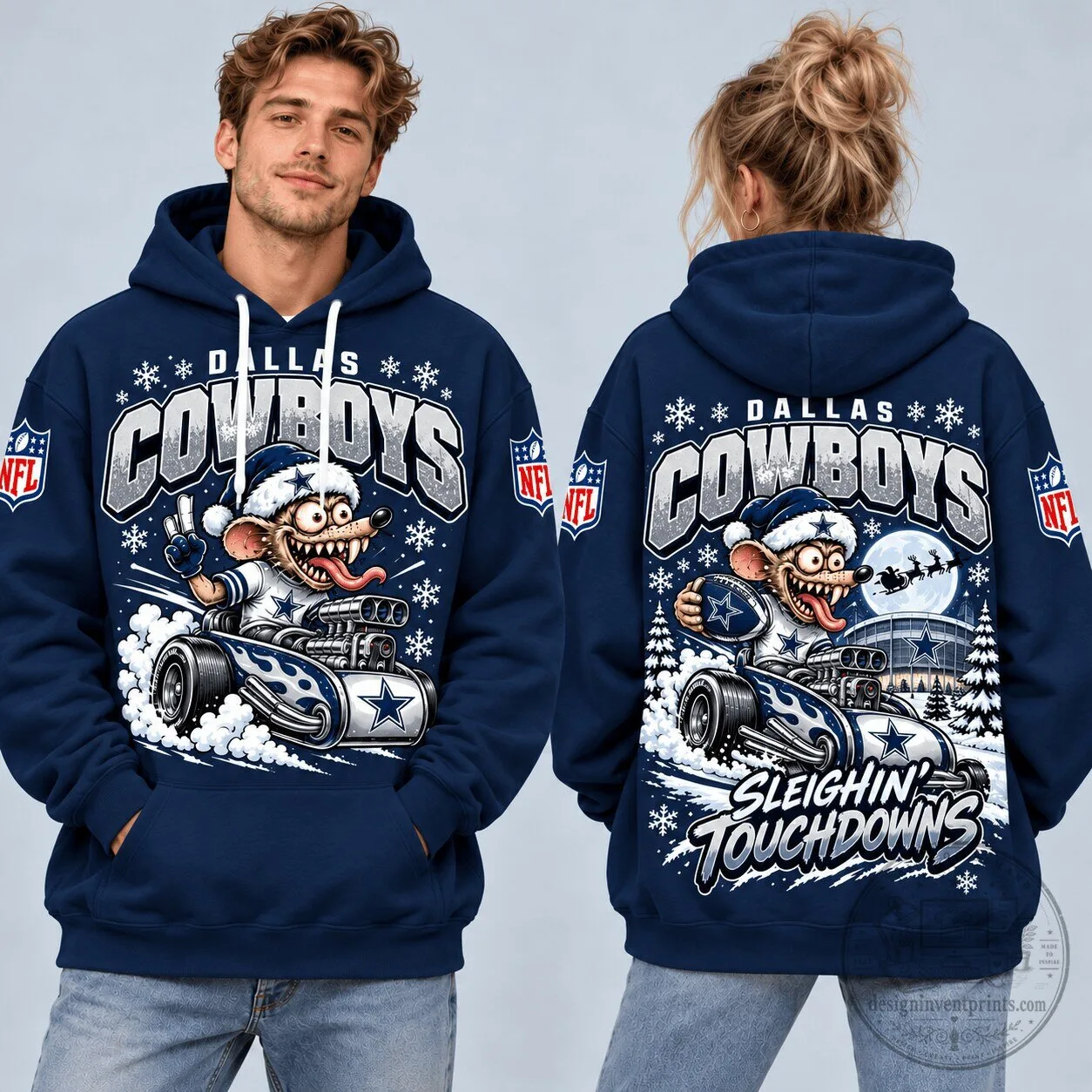 Dallas Cowboys Christmas Rat Fink Sleighin Touchdowns Holiday Hoodie