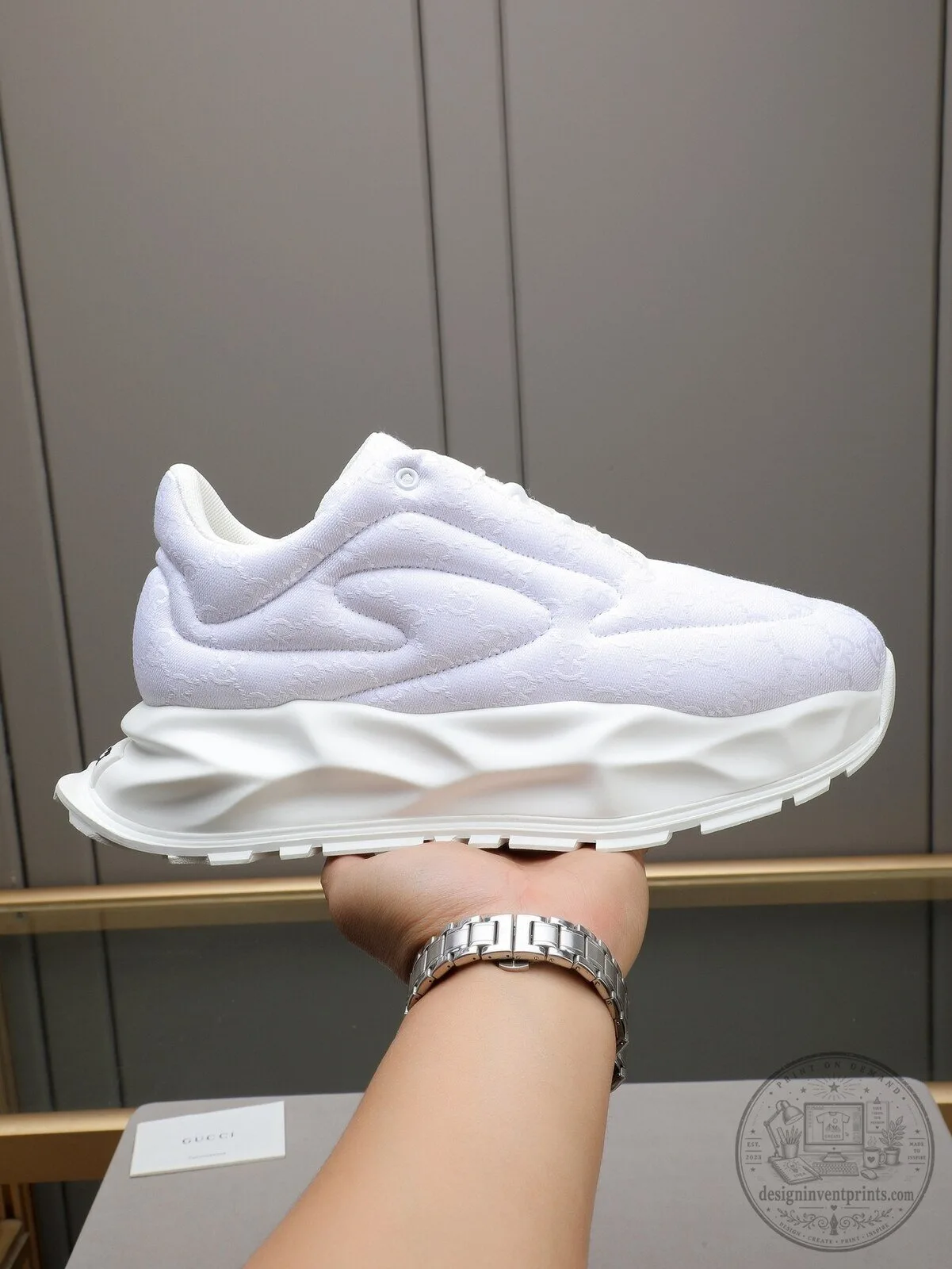 Gucci White Embossed Monogram Pattern Casual Sneakers